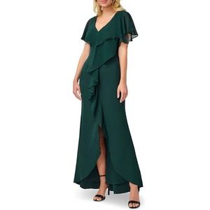 NWT! ADRIANNA PAPELL Ruffled High-Low Gown size 14 black tie